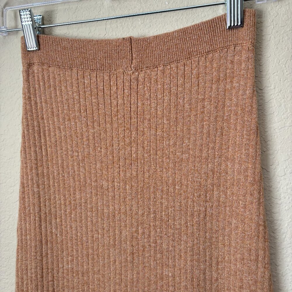 Free People Skyline Front Slit Rib Midi Skirt Stretch Beige - Picture 7 of 9